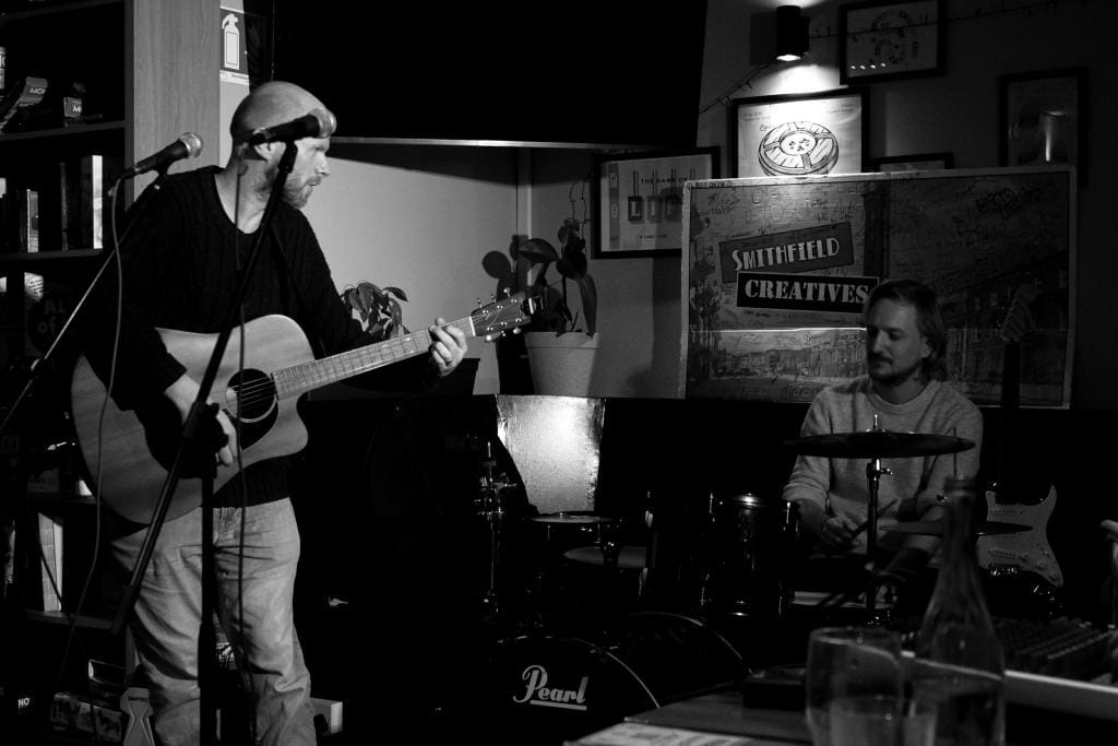 eoin on stage with drummer